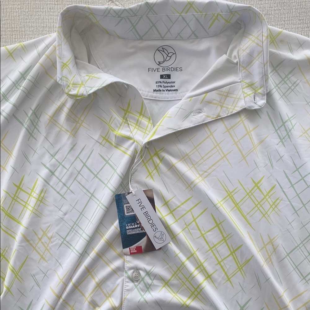 NWT Five Birdies Men's White and Green Golf Shirt